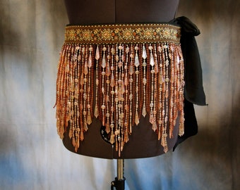 Pink and Bronze Bead Tie on Bead Belt