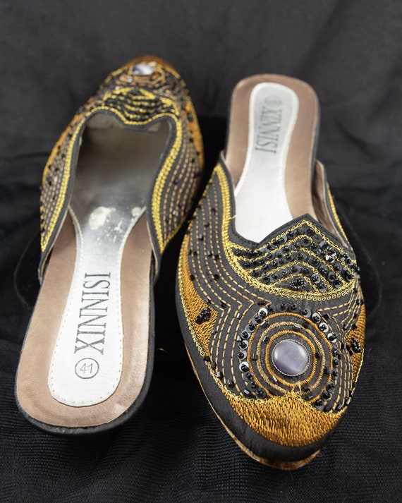 Vintage Open Heel Slip On Beaded Slippers - image 1