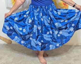 Blue Flowered Pa'u Hawaiian Full Skirt