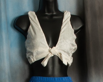 White Plushy Short Tie Top