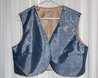 Blue Metallic Sheen Woman's Bolero Sleeveless Folkloric Belly Dance Lined Vest