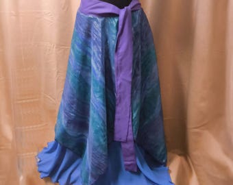 Blue Splashes Turquoise Purple Tie On Belly Dance Cosplay Beach Skirt