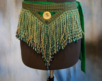 Green and Gold Bead Belt with Necklace Set