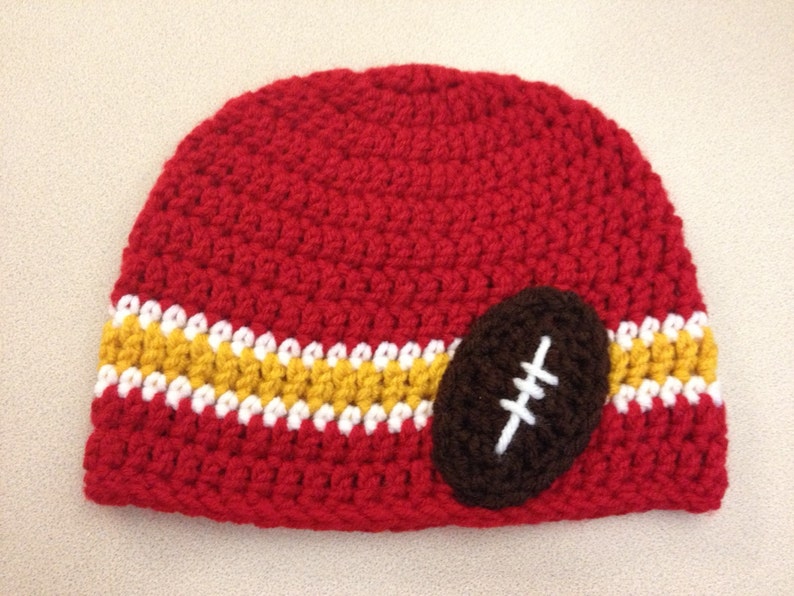 Crochet KC Chiefs Red Yellow and White Football Hat Etsy