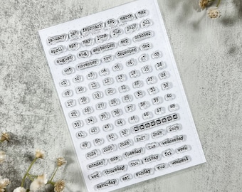 Numbers & Days 4x6 Stamp Set // Photopolymer Stamps | Panner Stamps | BUJO Stamps | Clear Stamps