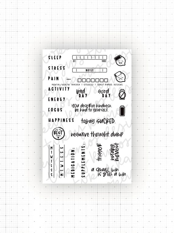 Mental/Health Tracker 4x6 Stamp Set // Photopolymer Stamps | Health Stamp | Journal Stamps | Clear Stamps