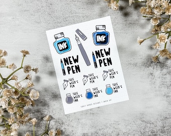 Inked Up Sticker Sheet - Blue | Fountain Pen Stickers | Ink Stickers