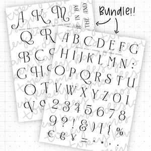 May include: Two white paper sheets with black lettering. One sheet features the letters A-M, and the other sheet displays A-Z, numbers, and symbols. The word "Bundle!!" is written in black script.