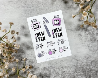 Inked Up Sticker Sheet - Pink | Fountain Pen Stickers | Ink Stickers