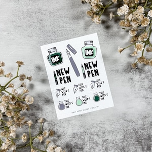 Inked Up Sticker Sheet - Green | Fountain Pen Stickers | Ink Stickers