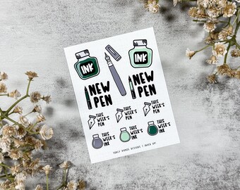 Inked Up Sticker Sheet - Green | Fountain Pen Stickers | Ink Stickers