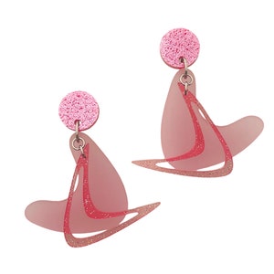 Pink Acrylic Boomerang Earrings: Mid Century Modern Atomic Style