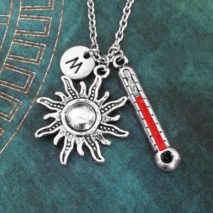 Sun Necklace Sun Jewelry Thermometer Necklace Summer Jewelry Sun Pendant Necklace Silver Sun Charm Necklace Initial Necklace Hot Weather