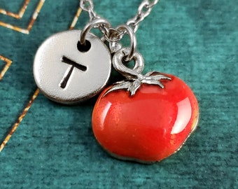 Tomato Necklace Gardening Jewelry SMALL Red Tomato Charm Pendant Personalized Initial Vegetable Jewelry Gift for Her Gardener Jewelry