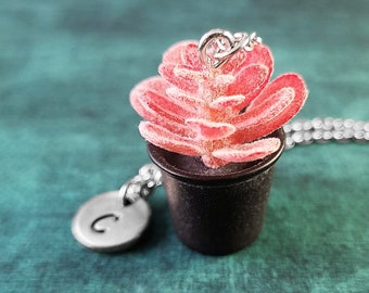 Succulent Necklace Plant Necklace Red Plant Jewelry SMALL Succulent Charm Succulent Pendant Boho Jewelry Personalized Gift for Her Initial