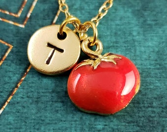 Tomato Necklace Gardening Jewelry SMALL Red Tomato Charm Pendant Personalized Initial Vegetable Jewelry Gift for Her Gardener Jewelry