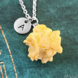 Popcorn Necklace Buttered Popcorn Charm Necklace Popcorn Pendant Necklace Food Jewelry Personalized Necklace Initial Popcorn Gift Movie Gift