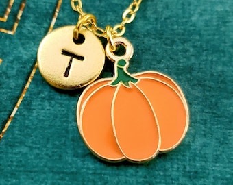 Pumpkin Necklace SMALL Orange Pumpkin Charm Autumn Jewelry Pumpkin Jewelry Halloween Necklace Pumpkin Pendant Necklace Personalized Initial