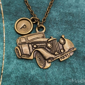 Vintage Car Necklace Old Car Charm Necklace Bronze Necklace Antique Car Pendant Necklace Personalized Jewelry Initial Necklace Monogram