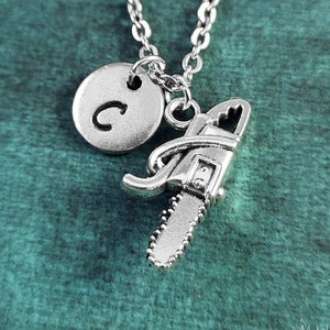 Chainsaw Necklace SMALL Charm Father&#39;s Day Gift Personalized Engraved Jewelry Initial Pendant Necklace Monogram Gothic Horror Movie Jewelry