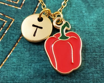 Red Bell Pepper Necklace Gardening Jewelry SMALL Pepper Charm Pendant Personalized Engraved Initial Vegetable Jewelry Gardener Gift for Her