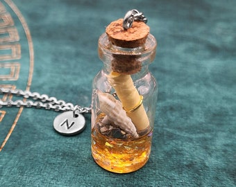 Message in a Bottle Necklace Bottle Jewelry Beach Jewelry Seashell Charm Necklace Pendant Necklace Personalized Jewelry Initial Necklace