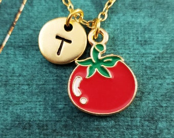 Tomato Necklace Gardening Jewelry SMALL Red Tomato Charm Pendant Personalized Initial Vegetable Jewelry Gift for Her Gardener Jewelry