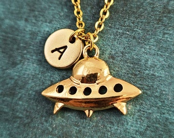 UFO Necklace SMALL Alien Necklace UFO Charm Necklace Ufo Pendant Necklace Ufo Charm Necklace Ufo Jewelry Gift Personalized Initial Necklace