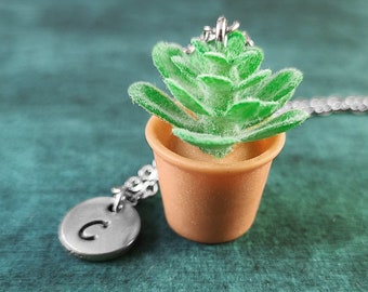 Succulent Necklace Plant Necklace Green Plant Jewelry SMALL Succulent Charm Succulent Pendant Boho Jewelry Personalized Gift for Her Initial