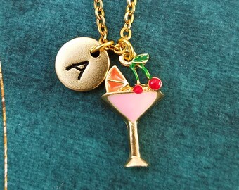 Cosmo Necklace Cosmopolitan Necklace 21st Birthday Gift Bartender Jewelry Cocktail Charm Necklace Alcohol Jewelry Personalized Initial