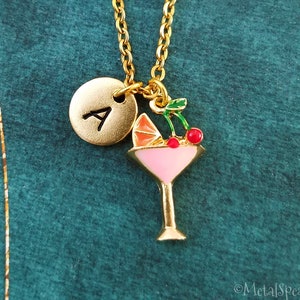 Cosmo Necklace Cosmopolitan Necklace 21st Birthday Gift Bartender Jewelry Cocktail Charm Necklace Alcohol Jewelry Personalized Initial