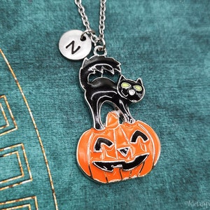 Black Cat Necklace Jack-o-Lantern Necklace Pumpkin Necklace Orange Pumpkin Charm Autumn Jewelry Halloween Necklace Fall Pendant Necklace