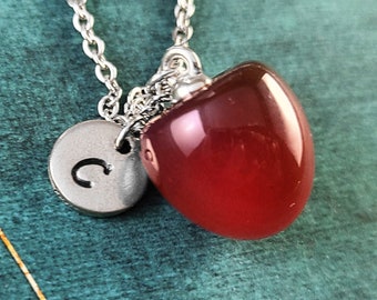 Cherry Necklace Fruit Necklace Cherry Jewelry Food Jewelry Black Cherry Charm Pendant Necklace Personalized Gift for Her Engraved Initial