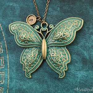 Butterfly Necklace LARGE Butterfly Pendant Necklace Patina Butterfly Charm Necklace Antiqued Butterfly Jewelry Personalized Necklace Gift