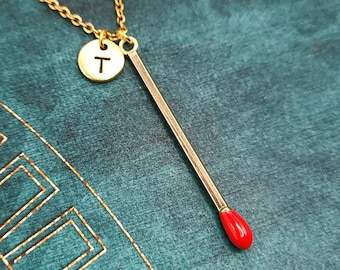 Match Necklace Matchstick Necklace Match Jewelry Fire Jewelry Match Stick Charm Necklace Match Pendant Necklace Personalized Initial Gift