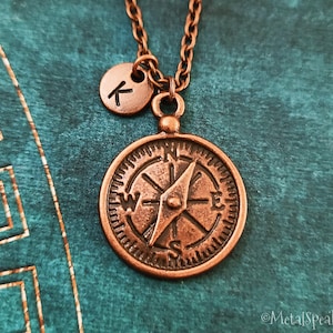 Compass Necklace SMALL Copper Compass Charm Compass Jewelry Long Distance Relationship Gift Travel Jewelry Pendant Necklace Personalized