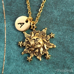 Celestial Sun Necklace SMALL Sun Charm Celestial Jewelry Sun Pendant Necklace Personalized Initial Necklace Sun Gift Celestial Necklace