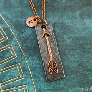 Arrow Necklace Copper Arrow Charm Necklace Boho Necklace SMALL Black Arrow Pendant Personalized Initial Arrow Jewelry Gift Rustic Distressed
