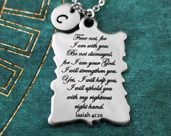Isaiah 41:10 Necklace Fear Not I Am With You Engraved Christian Jewelry Loss Hope Motivation Strength Inspirational Bible Scripture Gift