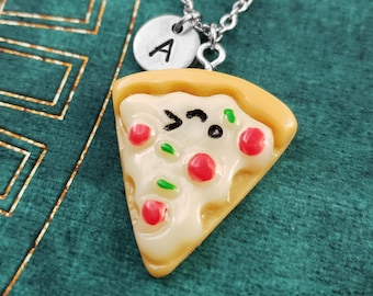 Pizza Necklace Pizza Charm Necklace Kawaii Pizza Pendant Necklace Pepperoni Pizza Jewelry Food Jewelry Personalized Initial Pizza Gift Slice