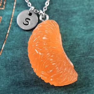 Orange Slice Necklace VERY SMALL Mandarin Orange Charm Cute Realistic Tangerine Pendant Personalized Initial Clementine Jewelry Gift for Her
