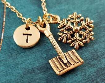 Snow Necklace Winter Jewelry Snowflake Necklace Initial Charm Shovel Pendant Personalized Christmas Jewelry Blizzard Gift For Her Under 30