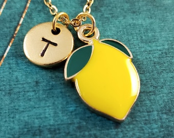 Lemon Necklace Small Yellow Lemon Charm Lemon Pendant Engraved Gift for Her Under 30 Fruit Necklace Personalized Jewelry Monogram Spring