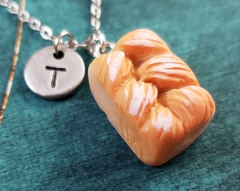 Bread Necklace Baking Jewelry SMALL Loaf of Bread Charm Braided Challah Pendant Personalized Initial Baker Gift for Her Custom Monogram