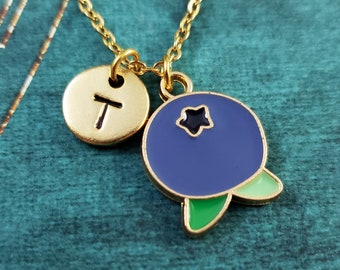 Blueberry Necklace SMALL Blueberry Pendant Food Charm Necklace Personalized Initial Fruit Jewelry Gift for Her Women's Jewelry Under 30
