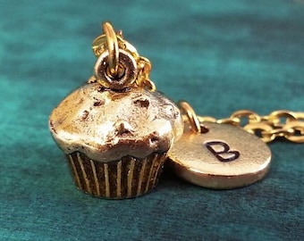 Cupcake Necklace SMALL Muffin Charm Baking Jewelry Personalized Jewelry Custom Initial Monogram Baker Cupcake Pendant Dessert Gift for Her