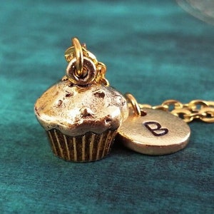 Cupcake Necklace SMALL Muffin Charm Baking Jewelry Personalized Jewelry Custom Initial Monogram Baker Cupcake Pendant Dessert Gift for Her