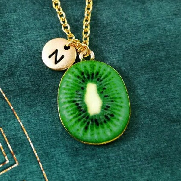 Kiwi Necklace Kiwi Jewelry Food Jewelry Fruit Jewelry Slice Charm Necklace Kiwi Pendant Necklace Initial Necklace Personalized Jewelry Gift