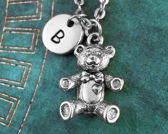 Teddy Bear Necklace SMALL Teddy Bear Charm Pendant Personalized Initial Custom Women's Jewelry Stuffed Animal Valentine's Day Gift for Her