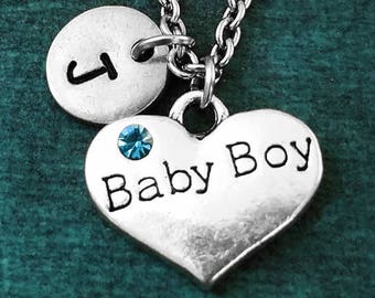 Baby Boy Necklace SMALL Blue Baby Boy Charm Necklace New Mother Gift Mom Jewelry Baby Shower Jewelry Personalized Necklace Initial Necklace